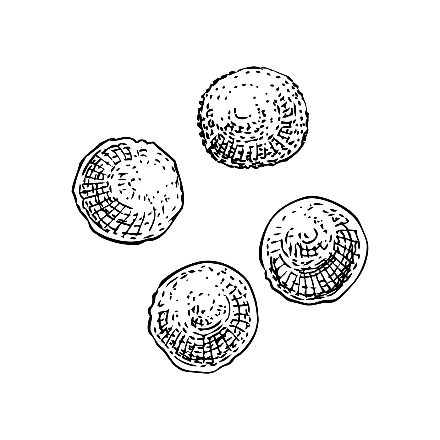 Marzipan balls sketches set. Hand-drawn vector illustration. Marzipan candy drawings. Christmas market food, dessert, confectionary design elements Illustration